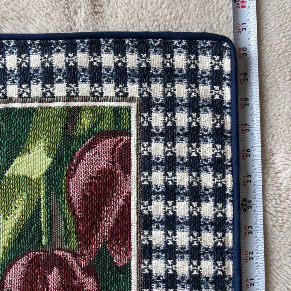Vintage Woven Cat Tulip Tapestry Wall Hanging Blue Gingham Cottage 30x24 EUC